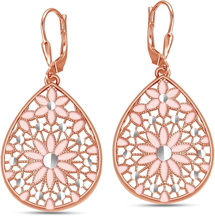 LeCalla 925 Sterling Silver Teardrop Drop Earrings for Womens | Lightweight Italian Minimalist Teardrop Filigree Earrings | Filigree Circle Drop Dangle Earrings for Women Birthday Gift