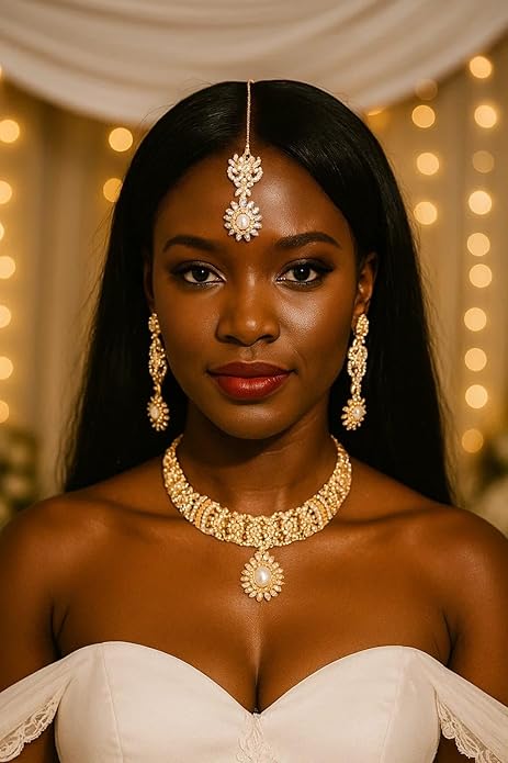 Touchstone Indian jewelry sets for women wedding gold kundan necklace traditional earrings tikka bollywood party style white crystal rhinestone guest gift bridal costume prom dainty accessories