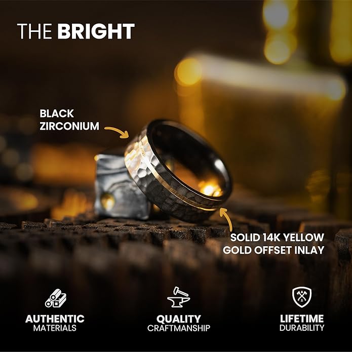 Manly Bands: Mens Black Plated Tungsten and Black Zirconium Wedding Bands and Rings - Comfort Fit and Stylish Black Rings for Men, Free Silicone Ring Included