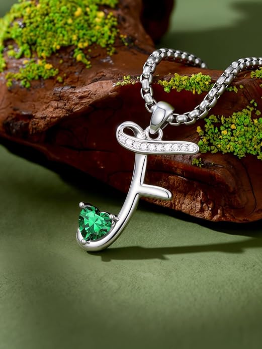 Valentines Day Gifts for Women Alphabet A to Z Initial Birthstone Pendant Necklaces for Women - 18k White Gold Plated Personalized Name Jewelry Valentine Mothers Day Birthday Gifts for Women Her Girlfriend