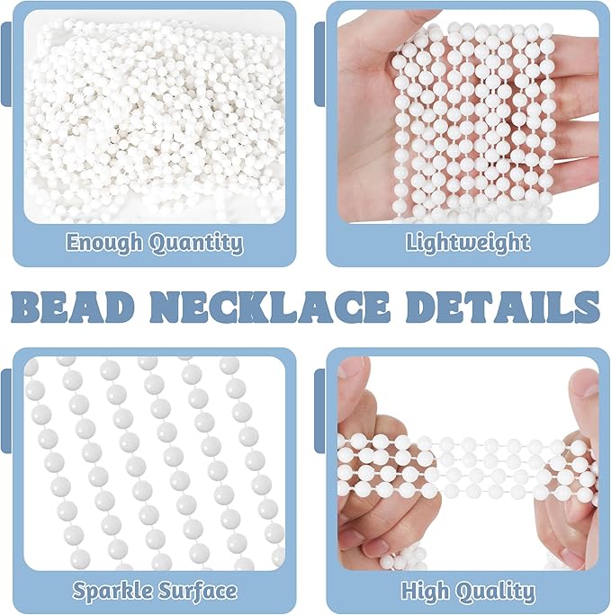 100 PCS White Mardi Gras Beads Bulk, 33" Mardi Gras Beaded Necklaces, Round Beaded Accessories Set Parade Throw Bead Accessories Supplies, White Beads for Wedding Carnival Party Decorations