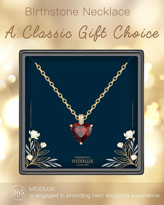 Genuine Birthstone Necklace for Women, Heart Love Necklace, Birthday Gifts for Her