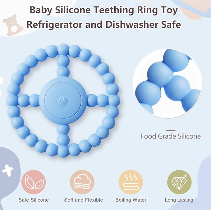 Vibrating Sensory Chew Toy, Teether Teething Toys for Babies6-12 8-18 Months, Sensory Toys for Kids with Autism&Toddler Travel Essential,1-2 Year Old Christmas Boys Girls Gifts idea(Blue)