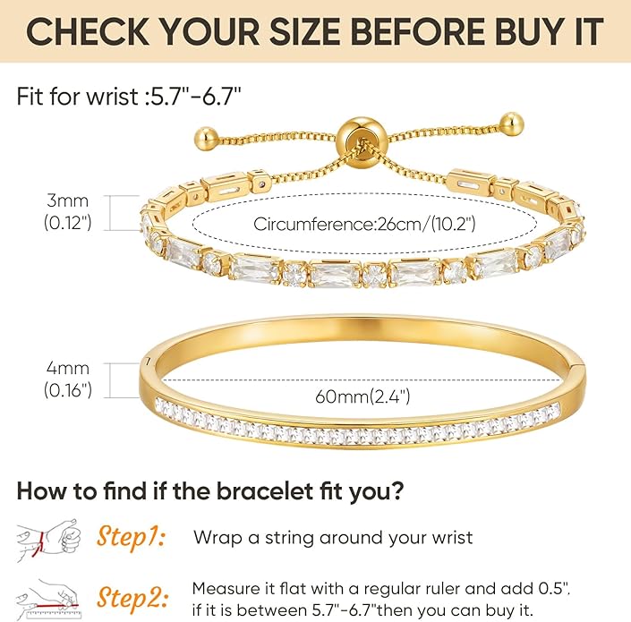 Stackable Gold Bracelets for Women - 2Pcs 18K Gold Plated Cubic Zirconia Bangle Bracelet Friendship Tennis Bracelet Stack Jewelry,Party Christmas Birthday Gifts for Her Girlfriend Sister Wife Daughter
