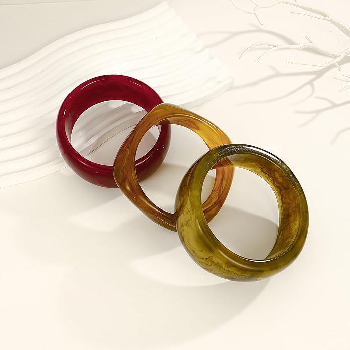 Chunky Resin Bracelet for Women Vintage Tortoiseshell Resin Bangle Bracelets Set Wide Acetate Wristband Acrylic Bracelet Statement Jewelry