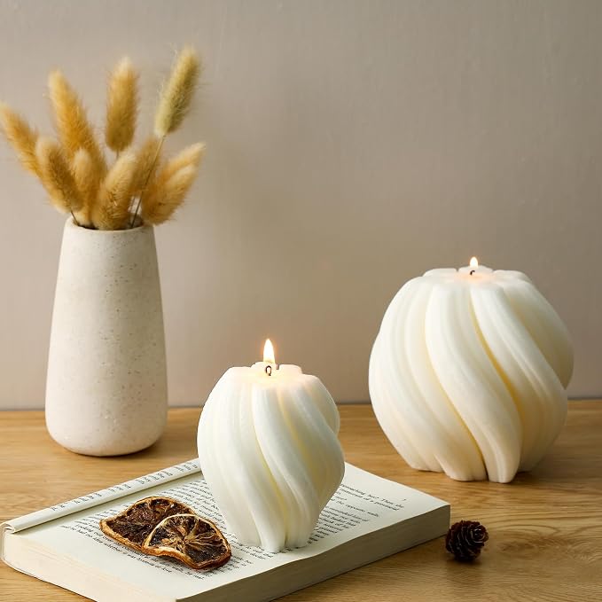MTLEE 2 Pcs Spiral Swirl Candle Large Aesthetic Pillar Scented Soy Wax Twirl - Image 4