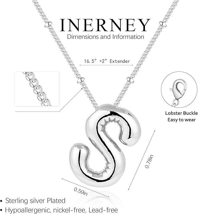 Inerney Valentines Day Gifts Gold Bubble Letter Necklace Initial Necklaces for Women, Chunky 14K Plated Balloon Initials, Trendy Charm Non Tarnish Custom Name Pendant Jewelry Gifts for Mom