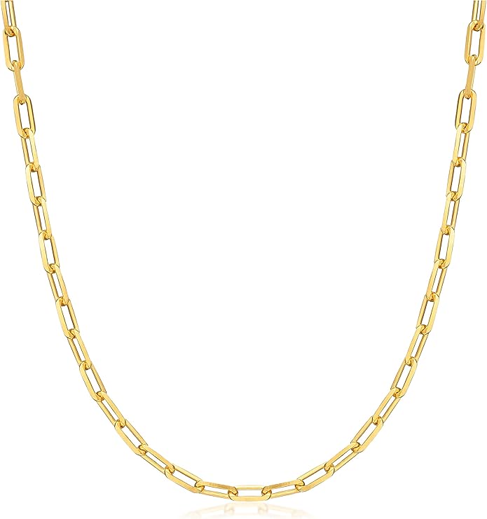 Barzel 18K Gold Plated Paperclip Necklace Chain 4MM - Made In Brazil