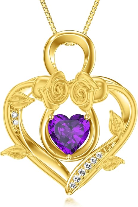 Midari 18K Gold Heart Birthstone Necklace 18K Gold Infinity Rose Necklace Birthday Christmas Jewelry Gifts for Women Wife Her Daughter Mom