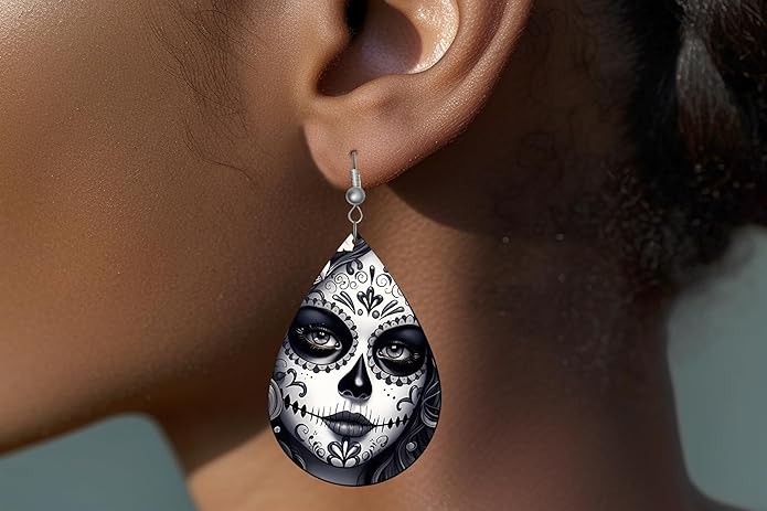 Teardrop Wood Earrings Light Weight Printed Image Dangle Jewelry, Fun and Funky Earrings