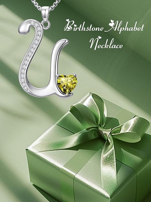 Valentines Day Gifts for Women Alphabet A to Z Initial Birthstone Pendant Necklaces for Women - 18k White Gold Plated Personalized Name Jewelry Valentine Mothers Day Birthday Gifts for Women Her Girlfriend