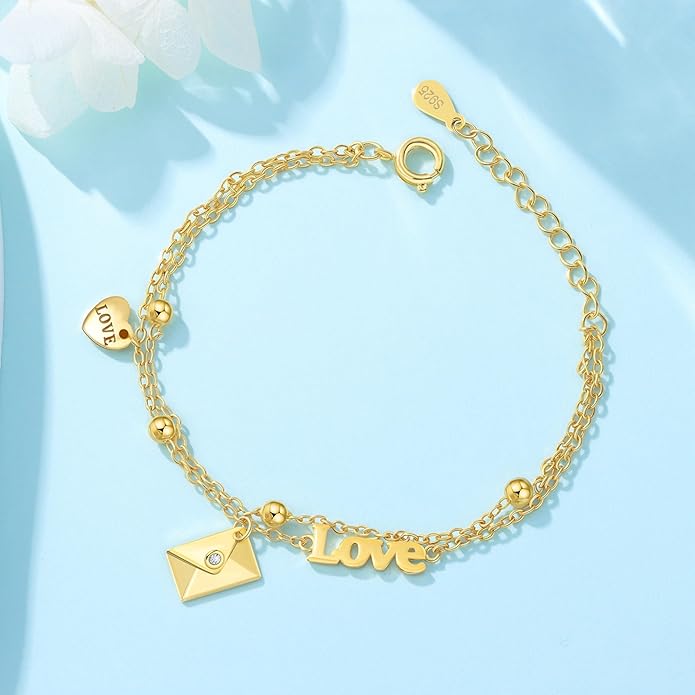 Women's 925 Sterling Silver Bracelet, Non Tarnish 18K Gold Plated Bracelets for Women, Dainty Chain Simple Jewelry Cute Handmade Minimalist for Gift