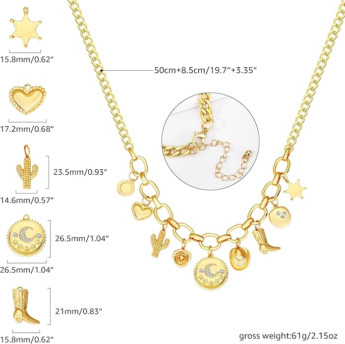 MISS RIGHT Dainty Gold Evil Eye Hamsa Hand Coin Lucky Charm Pendant Necklace for Women Trendy Vintage Paperclip Chain Sun Moon Clover Flower Chunky Charm Necklace Jewelry Gifts