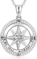 Peeshow Gifts for Women Wife-Compass Birthstone Necklace Gift for Wife Birthday Wedding Anniversary Women Jewelry for Her Girlfriend S925 Sterling Silver