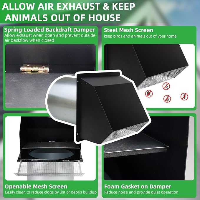 8 Inch Wall Vent Hood Wall Exhaust Vent Cover Outdoor Hooded Wall Vent - Image 4