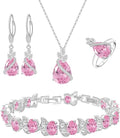 LMXXVJ Jewelry Set for Women,Teardrop Cubic Zirconia Necklace Earrings Adjustable Ring Bracelet Jewelry Set Formal Jewelry Gift