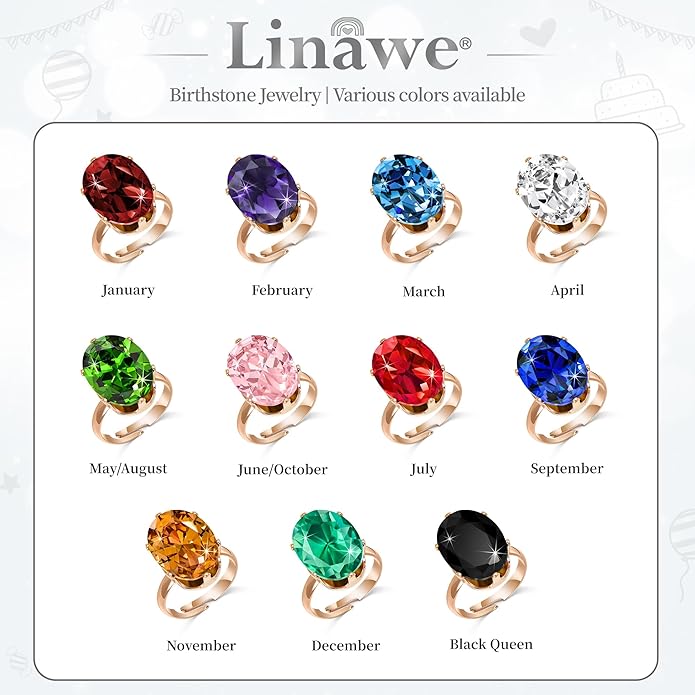 Linawe Cubic Zirconia Imitation Diamond Moissanite Rings for Women, 14K Gold/Rose Gold/Silver Adjustable Chunky Ring, Costume Rhinestone Jewelry for Wedding Engagement