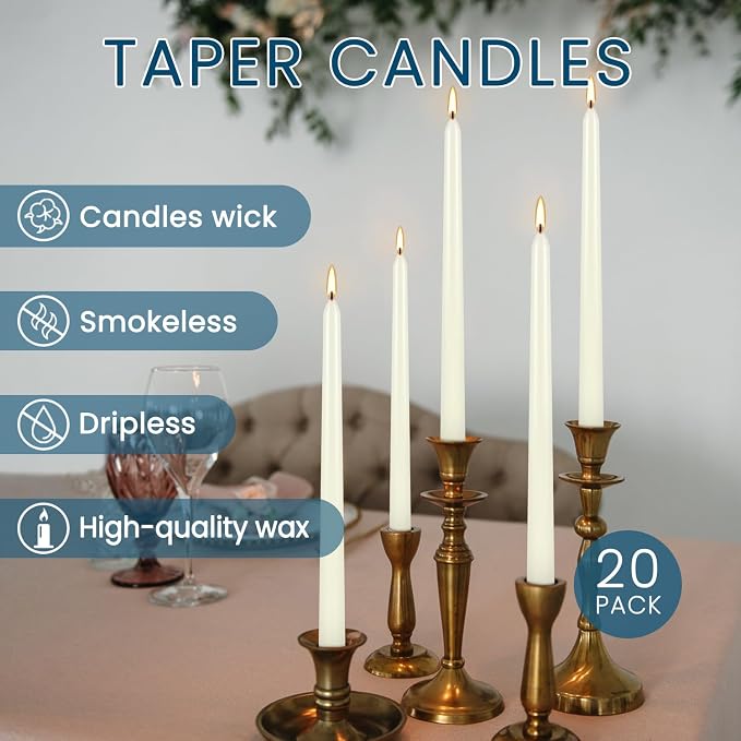 Howemon 20 Pack Ivory Taper Candles 12 Inch Tall 3/4 Inch Thick Burn 10 Hours - Image 3