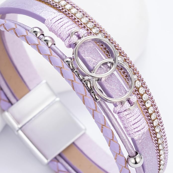 FANCY SHINY Boho Leather Wrap Bracelet Stackable Infinity Chunky Cuff Bracelets Western Hippie Outfits Jewelry Valentine Gifts for Women