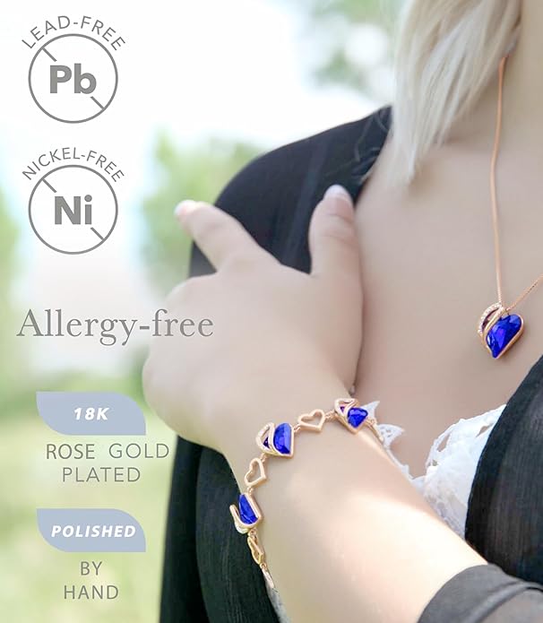 Leafael Rose Gold Plated Necklace for Women: Heart Shaped Birthstone/Healing Crystals Center, Dazzling Cubic Zirconia, Hypoallergenic Chain (18"+2"), Jewelry Gifts for Anniversaries and Birthdays