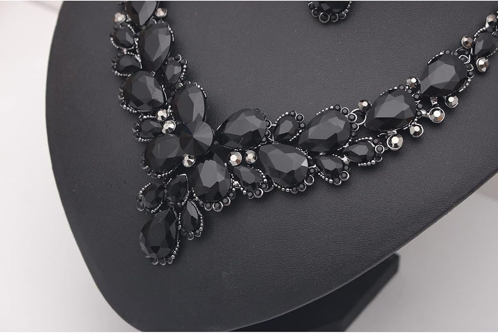 Women's Wedding Bridal Austrian Crystal Glass Teardrop Statement Necklace Dangle Earrings Bracelet Ring Wedding Party Jewelry Set for Bridal Bridesmaid