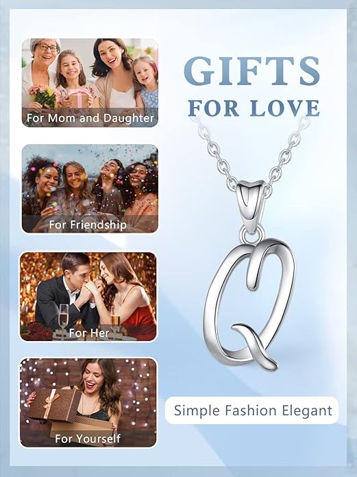 EUDORA Sterling Silver Initial Necklaces for Women, Classic 26 Letter Neckless Gifts for Girls, Sister, Mother Daughter, 18 inch Chain