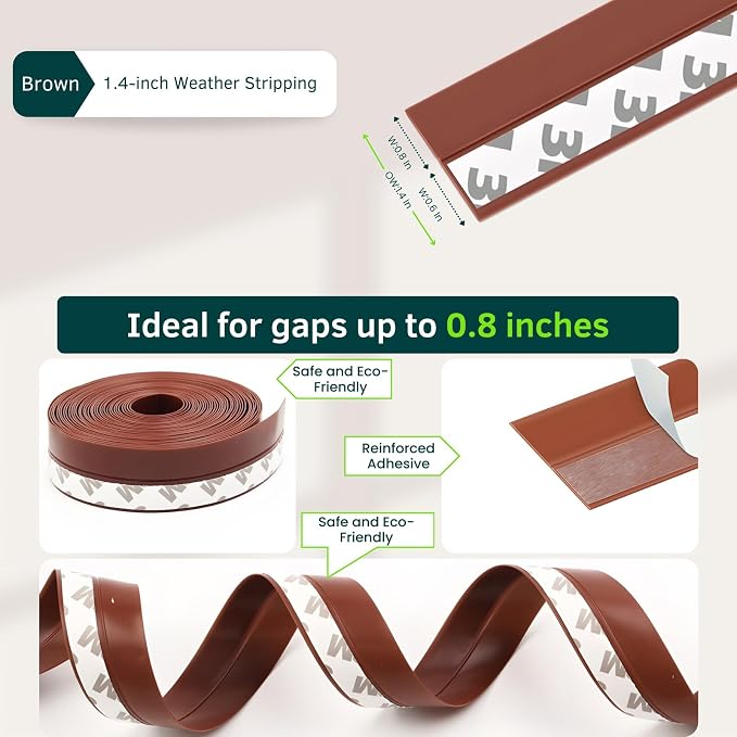 Weather Stripping Door Seal, 1.4in Brown Flex Seal Tape | Heavy-Duty Silicone - Image 3