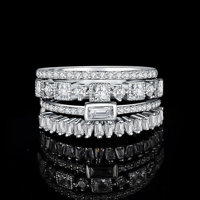 JewelryPalace 14K Gold Plated 925 Sterling Silver Rings for Women, Cubic Zirconia Promise Rings for Her, Stackable Wedding Bands Rings for Women Set Size 4-12