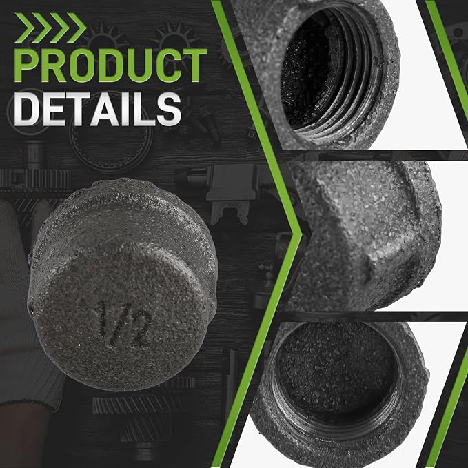 Pack of 10 Malleable Iron Cast Pipe Fitting Cap Caps 1/2" Inch Threaded Pipe - Image 4