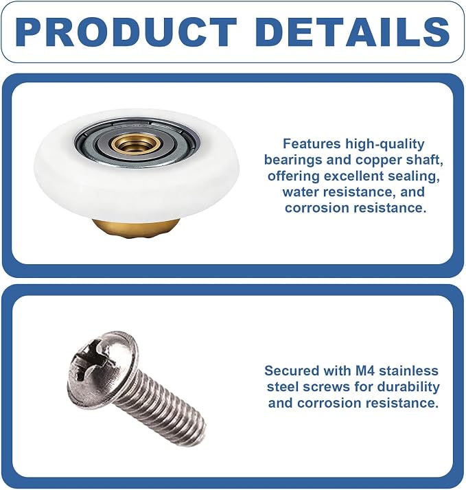 Shower Door Rollers, 4 Pack, Stainless Steel, - Image 3