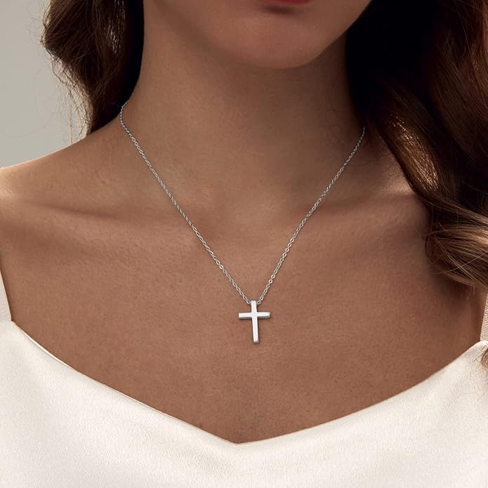 Zeffy Cross Necklace for Women, 18k Gold/Silver Plated Tiny Cross Pendant Necklace Simple Layered Cross Necklaces Gold Jewelry for Women