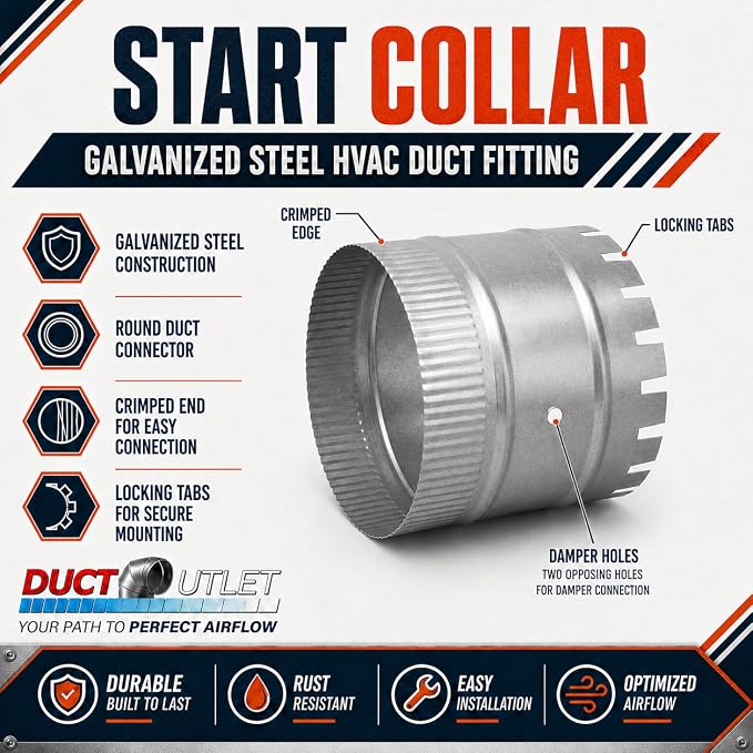 5" Start Collar HVAC, 26 Gauge Galvanized Steel Round Duct Connector - Image 2