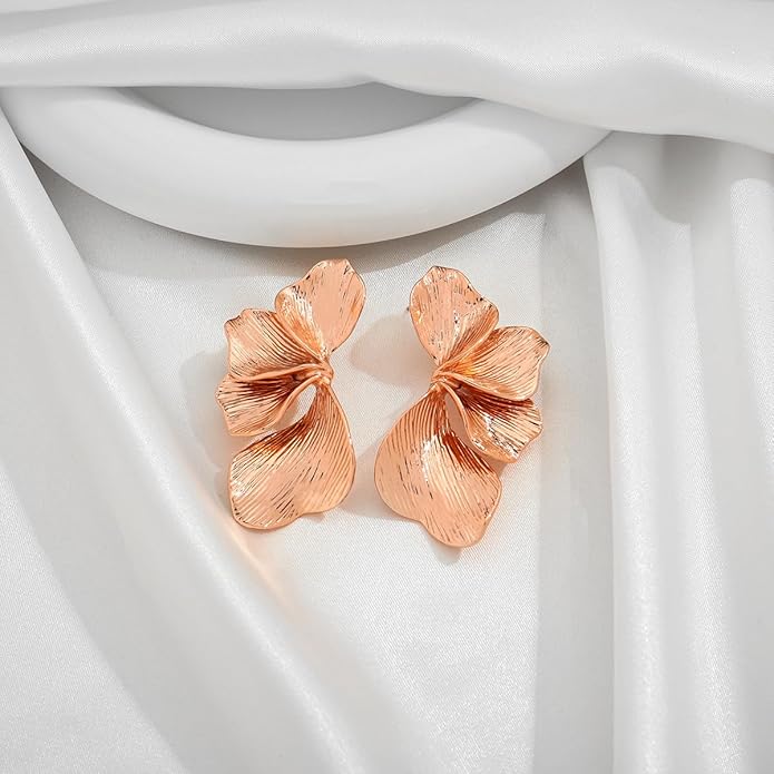 Chunky Gold Statement Earrings For Women Gold Plated Sectored Flower Leaf Shell Angel Wing Earrings Trendy Boho Jewelry For Women Large Stud Earrings Hypoallergenic Earrings