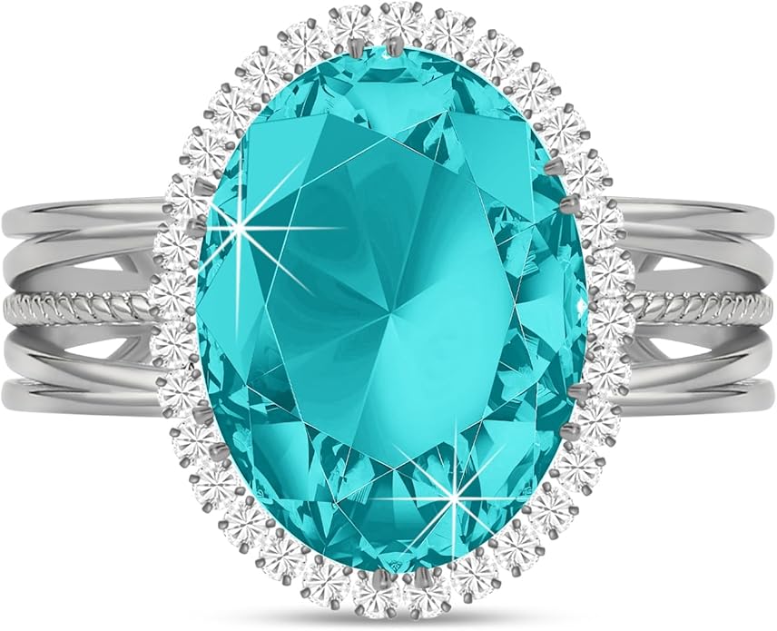 Linawe Birthstone Chunky Adjustable Rings for Women, Gold/Silver/Rose Gold Statement Rings, Imitation Diamond Fake Gemstone Crystal Cocktail Ring, Cubic Zirconia Costume Jewelry