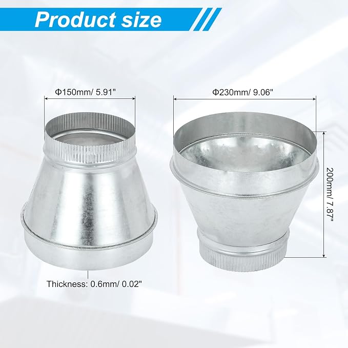PATIKIL 9 Inch to 6 Inch Duct Reducer, Galvanized Steel Round Air Duct Reducer - Image 2