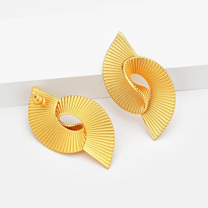 18K Gold Dangle Earrings for Women, Thick and Sturdy Hypoallergenic Exaggerated Striped Twist Fashion Jewelry Versatile Luxury Gifts.