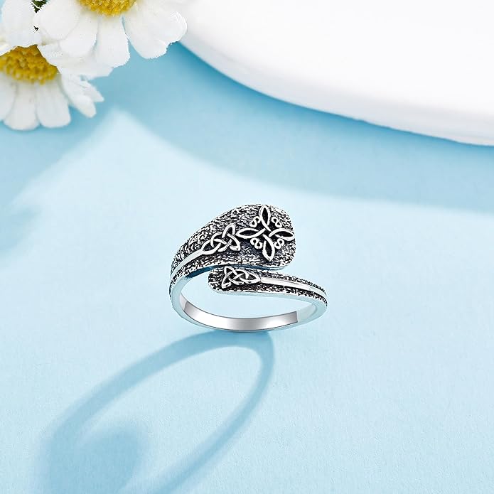 Spoon Rings 925 Sterling Silver Adjustable Hummingbird/Shark/Daisy/Tree Of Life/Dragonfly/Witches Knot/Sea Turtle Ring Thumb Rings Birthday Jewelry Gifts for Women Mother