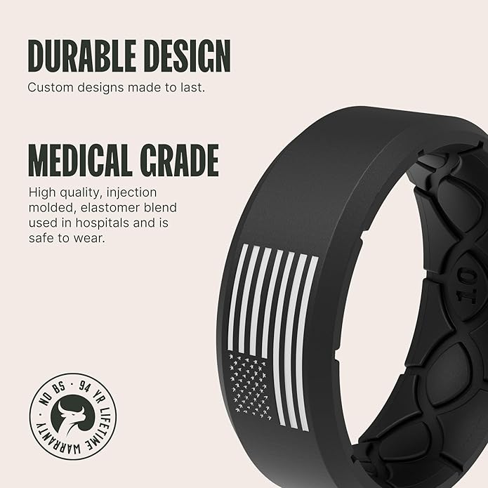 Groove Life Edge Silicone Ring - Breathable Rubber Wedding Rings for Men, Unique Design, Comfort Fit Ring