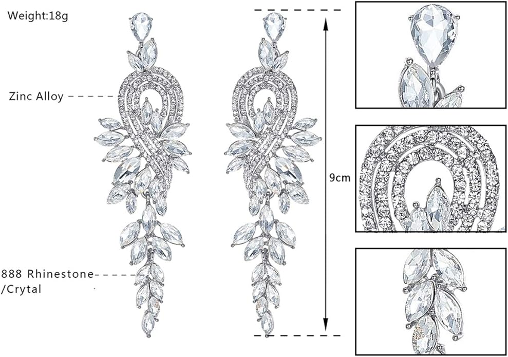 mecresh Marquise Crystal Bridal Chandelier Dangle Drop Earrings Ladies Gifts in Silver/Gold Tone