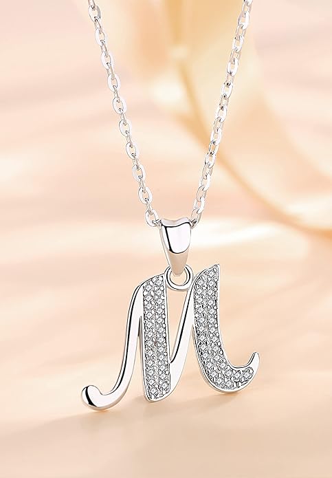 AEONSLOVE 925 Sterling Silver Initial Necklaces for Women, 26 Letters Pendants Necklace Gift for Mother, Daughter, Wife, 18 Inch Chain