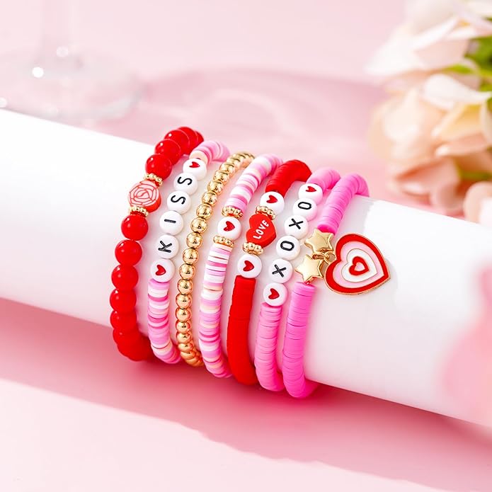 Heishi Beaded Stretch Bracelets for Women Stackable Polymer Clay Beads Bracelets Friendship Boho Summer Beach Bracelet Jewelry Set