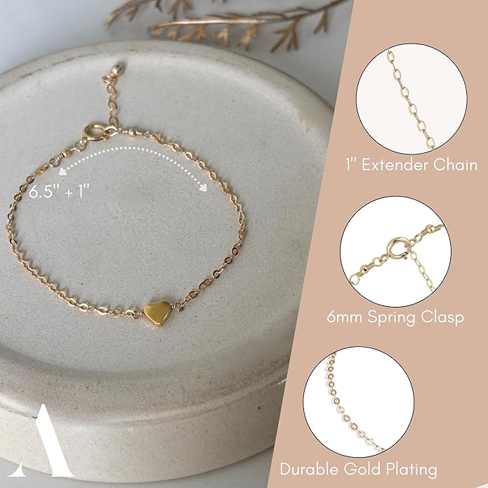 Annika Bella Cute Heart Bracelet - Dainty Bracelets for Women, Stackable Heart Jewelry, Adjustable Gold/Silver Band, Gift for Best Friend, Hypoallergenic Wrist Chain