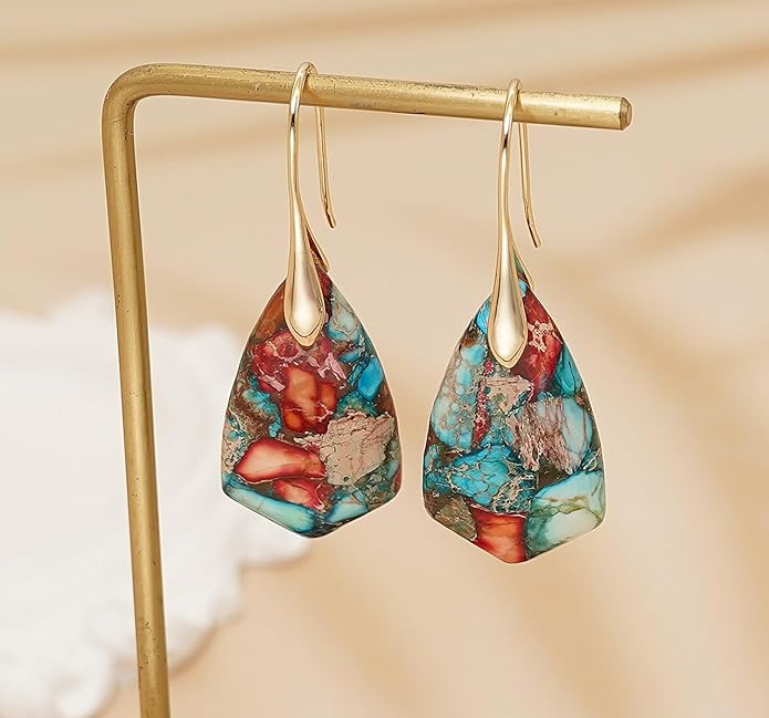 Natural Stone Earrings Multishape Dangle Drop Earrings Boho Stone Earring for Women