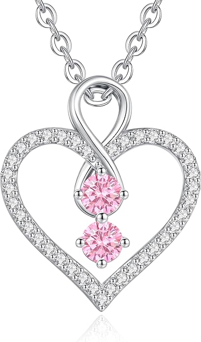 LOUISA SECRET Infinity Double Birthstone Necklace, 925 Sterling Silver Tiny Pendant Heart Necklace for Women Wife Her, Best Jewelry Gift Heart Jewelry Meaningful Gift for Valentine's Day, Christmas, Birthday Anniversary