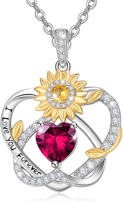 Valentine's Day Gifts for Wife 925 Sterling Silver Double Birthstone Pendant Necklaces I Love You for Always and Forever Necklace Anniversary Birthday Gifts for Wife Girlfriend Mom Her