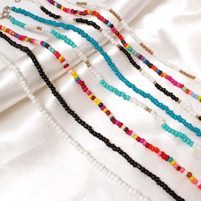 MYANAIL 10PC Colorful Beads Choker Necklace Set for Women Boho Beaded Glamour Choker Jewelry Bohemian Bead Necklace Chain