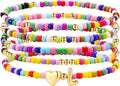 M MOOHAM Valentines Gifts for Kids - 5PCS Colorful Beaded Initial Bracelets for Girls Women Cute Stretch Heart Letter Bracelet Initial Stackable Bracelet Birthday Gift Jewelry for Kids Teen Girl