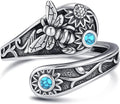 MONGAS Bee Ring Sterling Silver Created Turquoise Adjustable Spoon Ring Vintage Bee Jewelry Gifts for Women