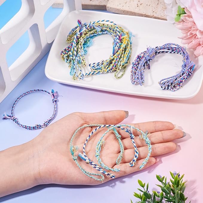 36Pcs Adjustable Braided Cord Bracelets 10-1/4 Inch Colorful Polycotton Adjustable Bracelets,Thread Half Finished Bracelet,Bracelet String with Clasp for Wrist DIY Women Jewelry Making