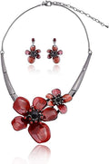 AMYJANE Vintage Statement Jewelry Set - Spring Leaf Flower Floral Plant Necklace Earring Set Crystal Rhinestone Fashion Costume Jewelry for Women Prom Party Unique Gift